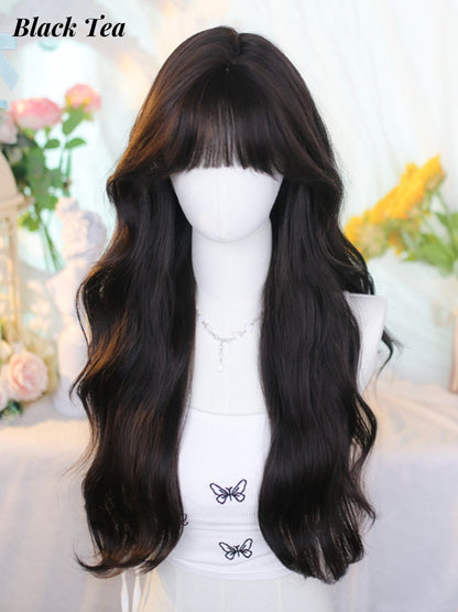 ブラックティー/ブラウンのアンダーバスト丈ウェーブウィッグ（エアバング付き）
