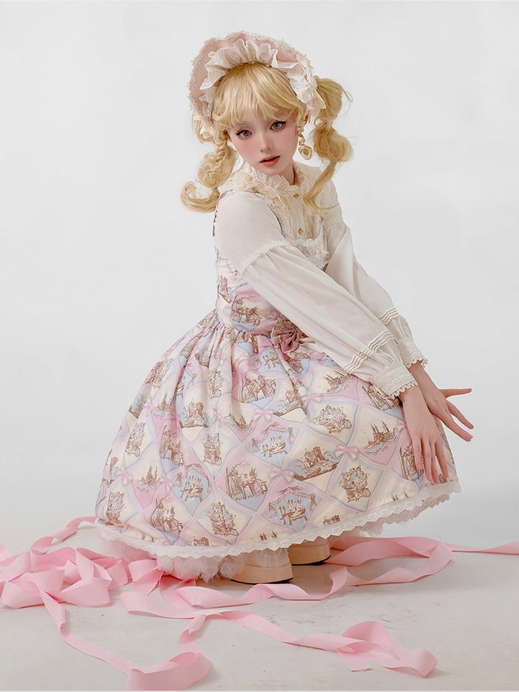 Rabbit Theme Sweet Lolita JSK Dress with Pink Diamond Print