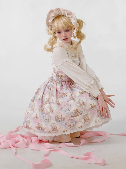 Rabbit Theme Sweet Lolita JSK Dress with Pink Diamond Print
