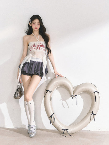 ダークグレー/ホワイト ミニバブルスカート