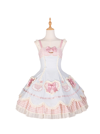 Pink Blue Heart and Embroidery Shape Cake JSK Applique Hem Lolita