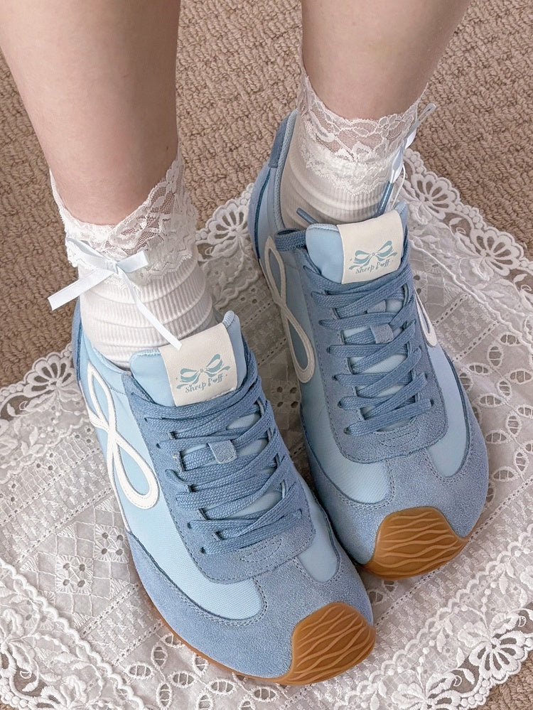 Blue Lace-up Bowknot Ties Sneakers Design Front