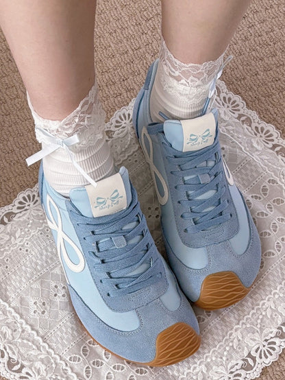 Blue Lace-up Bowknot Ties Sneakers Design Front