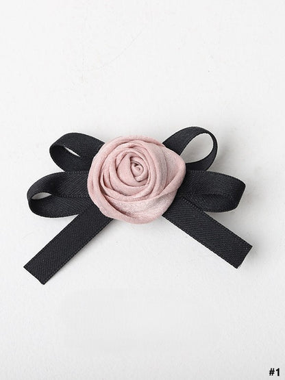 4 Black Options Lolita Pink Hairclip Rose Bowknot