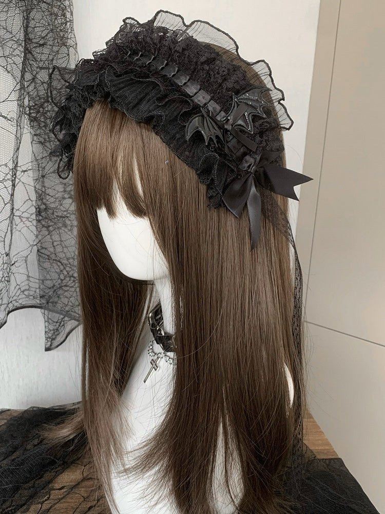 Decorated Bowknot Ruffled Details Black/White Hairband Wing