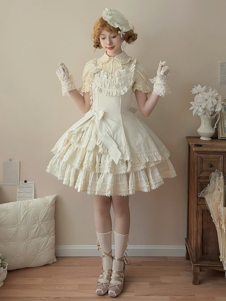 Bead Elegant Hat Beige Feather and Lolita Mini Details
