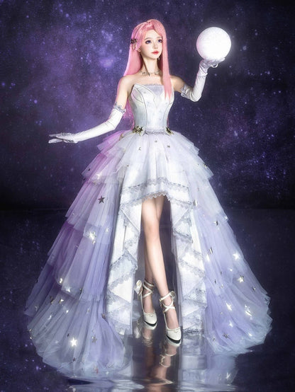 Star Dream Light Purple Sleeveless Top Stars High-low Skirt Set - Nikki Tomorrow