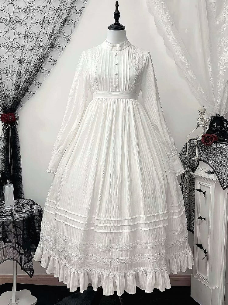 Gothic All Waist Dress Long Shiro High Sleeves Lolita White