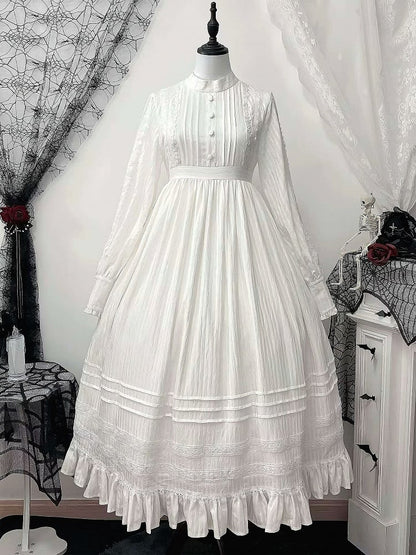 Gothic All Waist Dress Long Shiro High Sleeves Lolita White