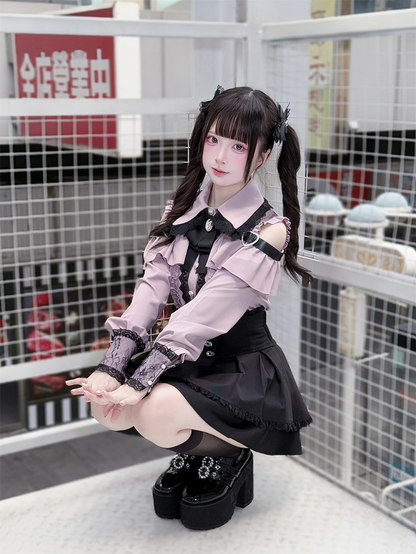 Dusty Blouse: Jirai Kei Sweetheart Buttons Pink