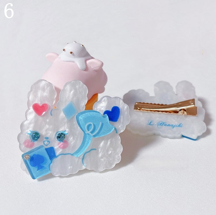 Hairclips/Keychain Blue Necklace/Rabbit Beads Ring/Rabbit Rabbit Pink Lace and Bow Pendant