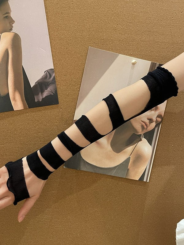 Lolita Ärmel Schwarz/Weiß Manschetten Bandage Y2K Rüschen