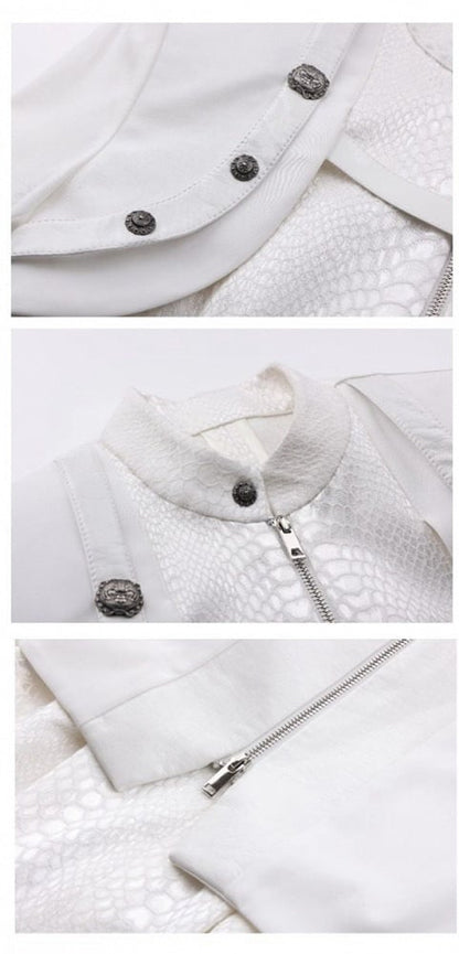 Snakeskin-grain Design Long Unisex Two-Piece Coat False - White Goth