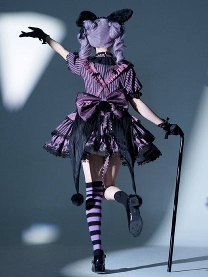 Sweet Purple Theme Pattern Circus OP Lolita Dress Vibes Bunny Kuromi Striped