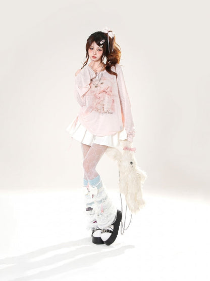 Coverup Adorable Kitten Print Asymmetrical Neckline Pink Semi-sheer