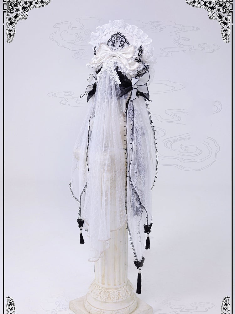 Black and Detachable with White Veil Bonnet