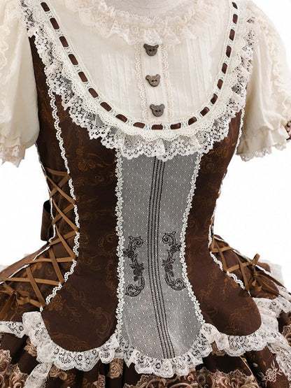 Gorgeous Doll Style Bear Symphony Theme OP with Lace Trim & Bow Accent - Twin Bear Original Design