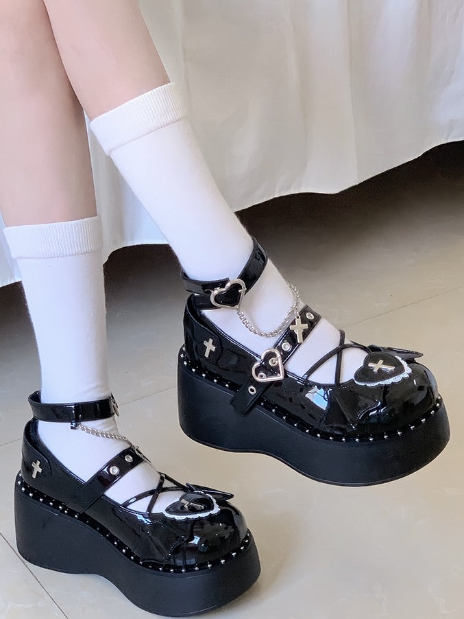 - PU Black Trim Top Platforms at Heart Lace Punk