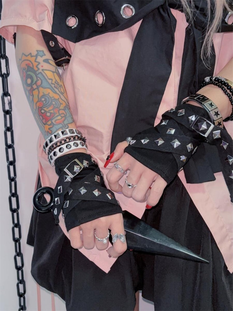 Studs Black Punk Techwear Glovers