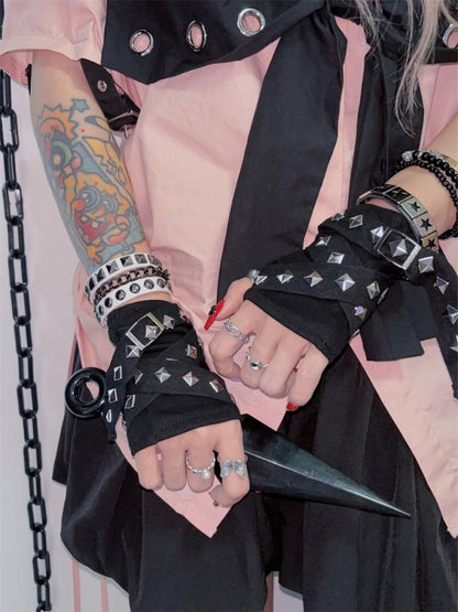 Studs Black Punk Techwear Glovers