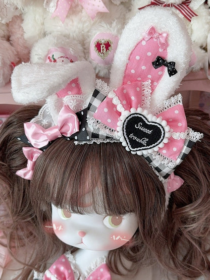 Details 3 Polka-dot And Color Bowknot Ear Bunny Plaid Pattern KC Options Plush