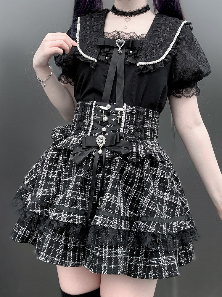 Black Jirai Kei Sailor Collar Blouse with Choker Set - Virtual Paradise