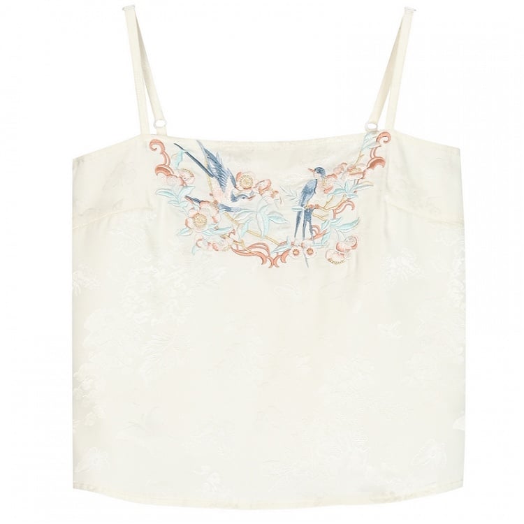 Top Bird Camisole mit Blumenmuster und Stickerei in Aprikosenrot