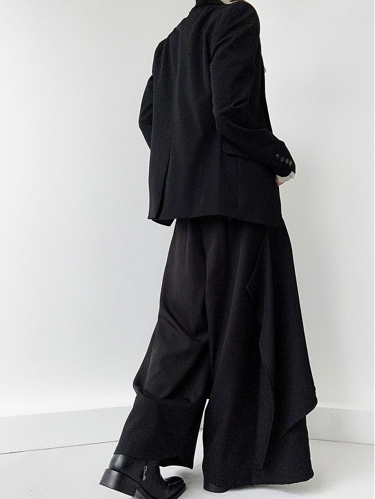 Ouji Lolita Black Unisex Blazer Size S with Shoulder Pads Functional Pockets - ASAE