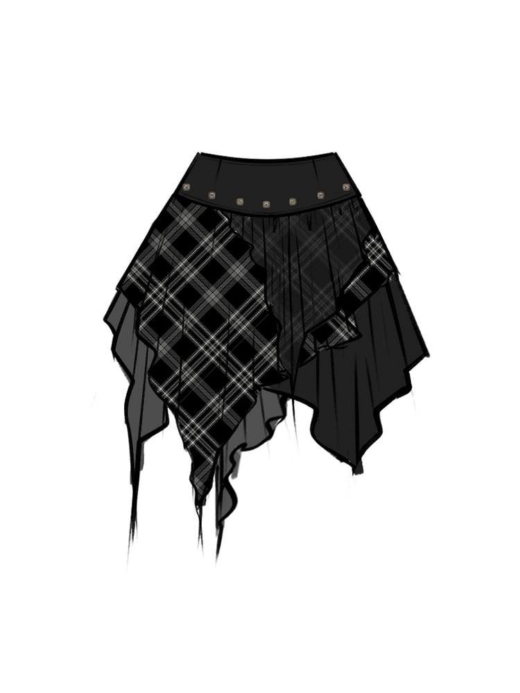 Plaid Hem Handkerchief Size Embroidered Lace with Black Skirt Layer Patchwork Plus Star