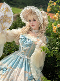 Blaue Lolita-Haube mit Perlen und Einhorn-Details