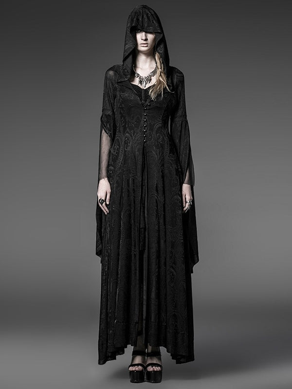 Coat Long Hoodie Gothic Black