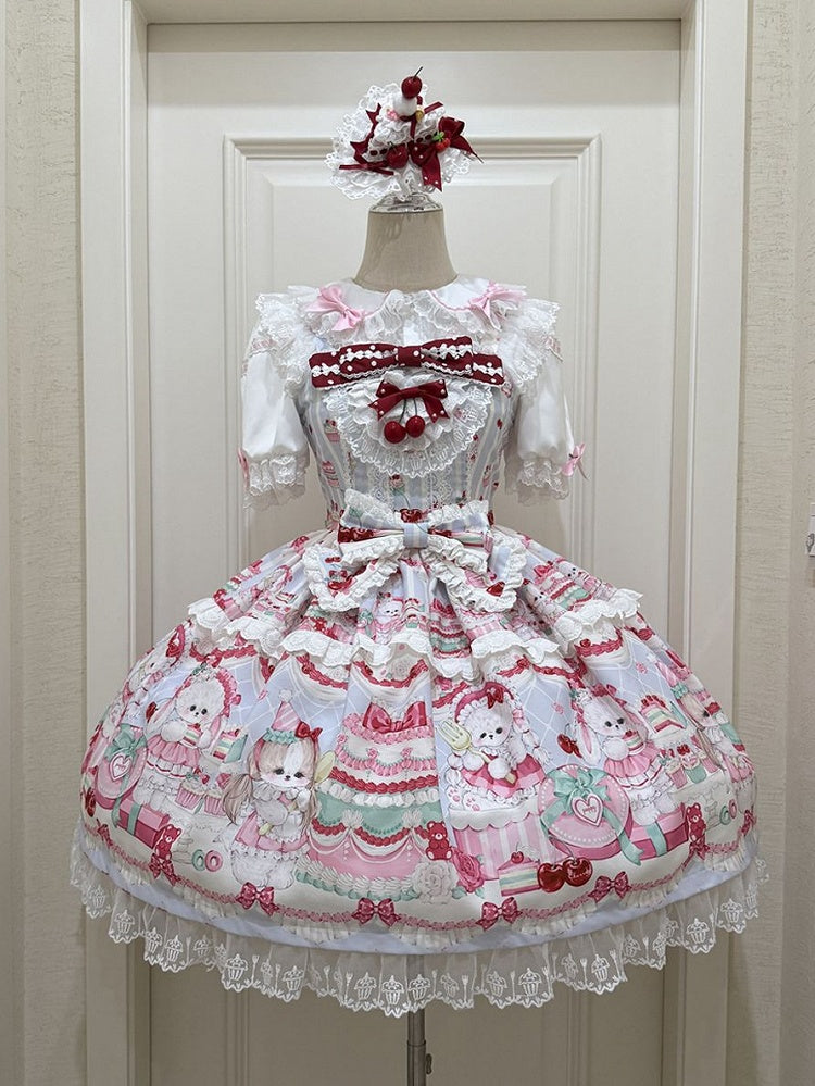 Puppy Sweet Jumper Niedlicher Rock Bunny Print und Kleid Lolita Blau