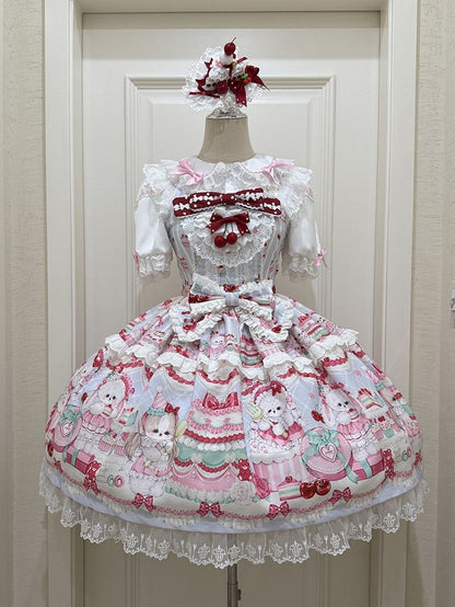 Puppy Sweet Jumper Niedlicher Rock Bunny Print und Kleid Lolita Blau