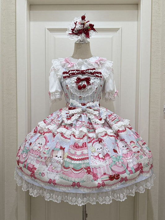 Puppy Sweet Jumper Niedlicher Rock Bunny Print und Kleid Lolita Blau