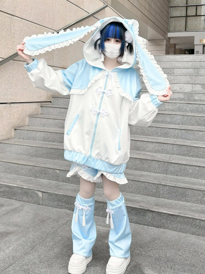 Tenshi Kaiwai Blue Jirai Kei フリルトリムノットボタンショーツ