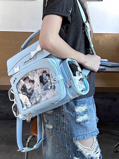 Transparente und blaue Schleifendekoration 2-Wege mit Tasche Ita Fenster