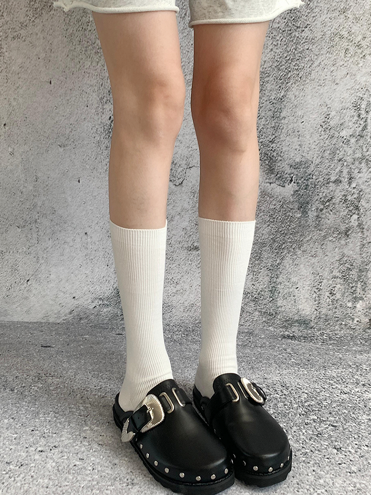 Calf Vertical-Stripe Socks Pattern Gray/Cream White/White