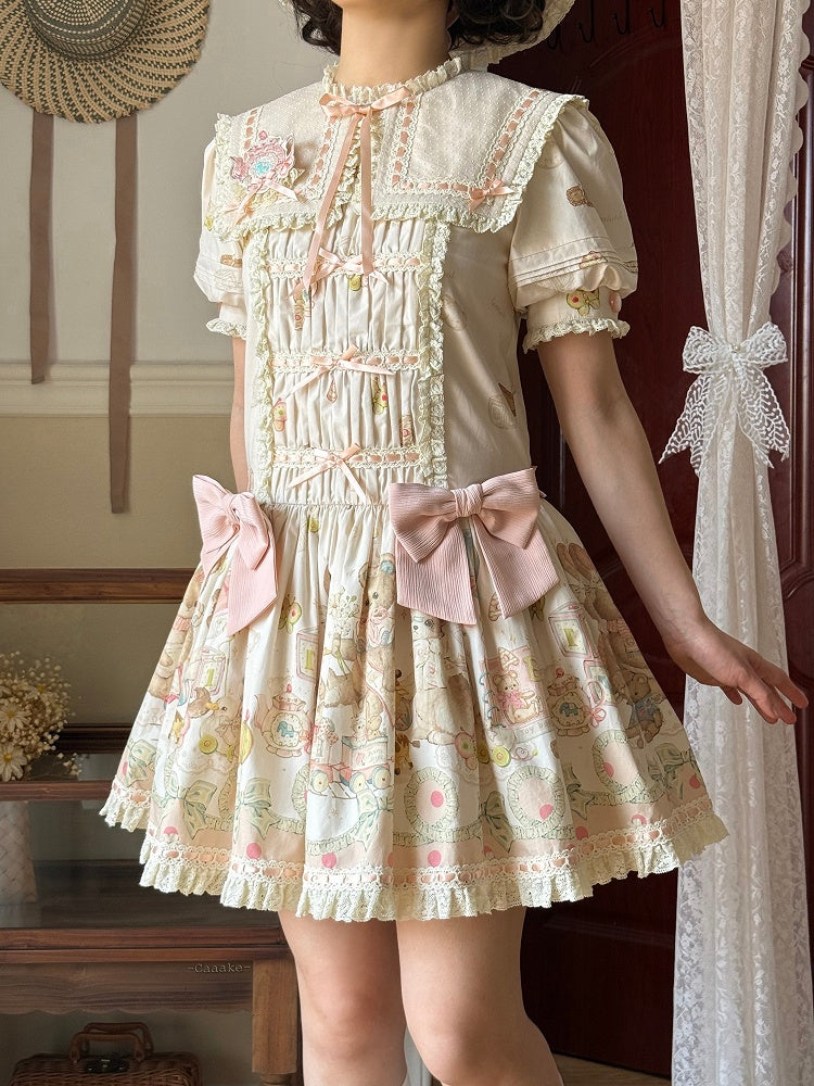 Theme Collar Print Lolita Bear Dress Doll Square and Bunny Sweet
