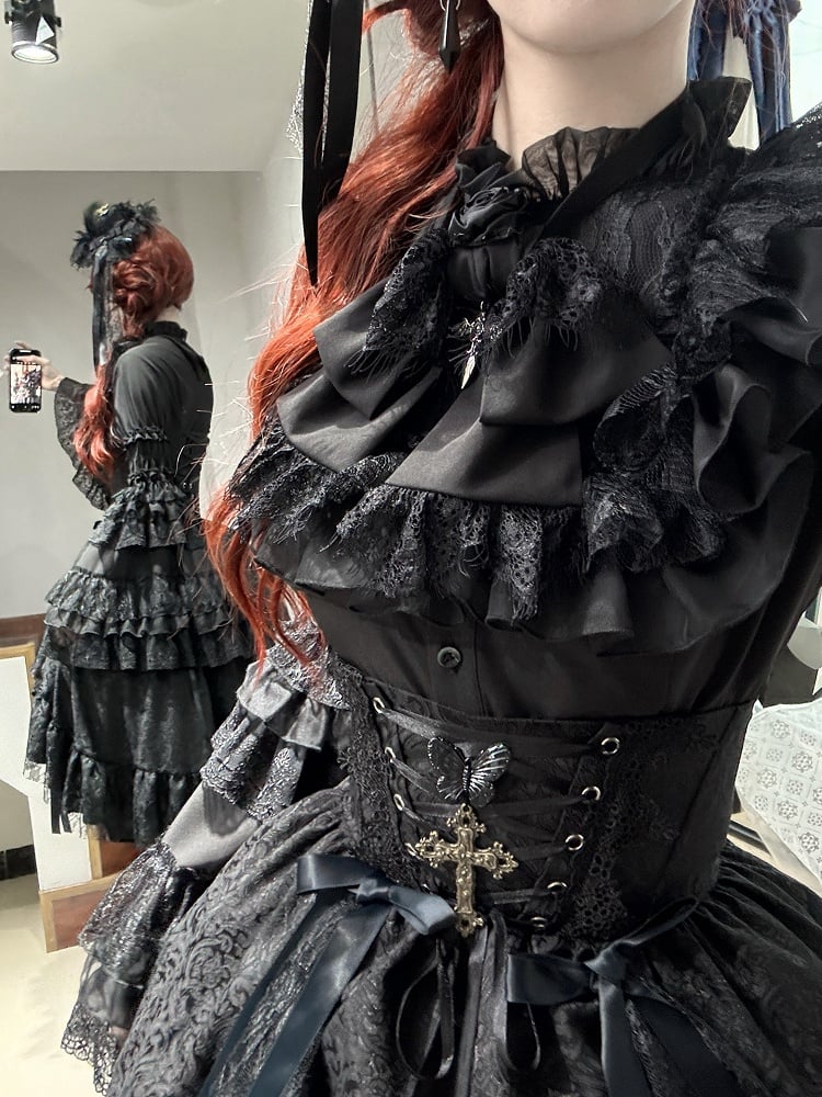 Kuro Sleeves Black Bell with Shirt Bowtie All Layered Gothic Lolita