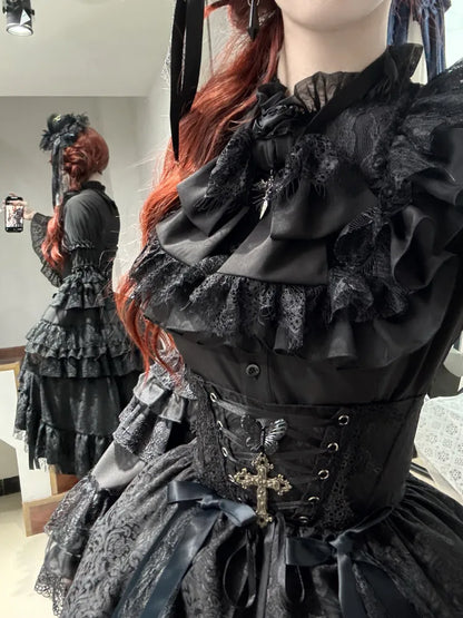Shirt Layered with Gothic Sleeves Bowtie All Kuro Bell Black Lolita