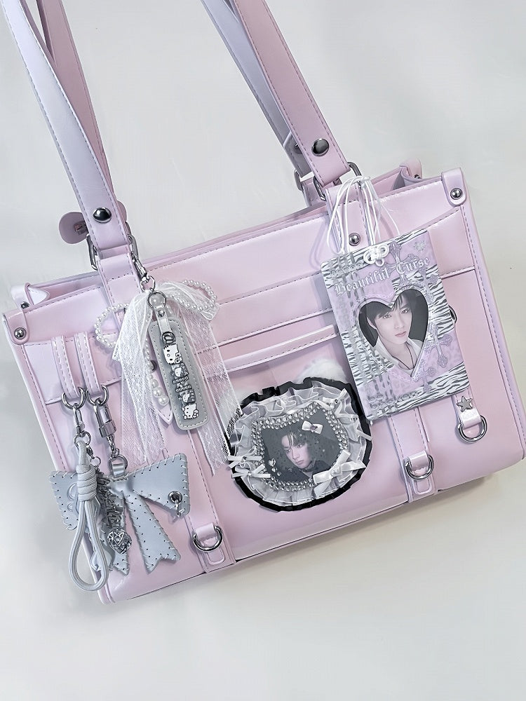 6-Color Bowknot Buckle Ita Shoulder Bag Transparent Pocket