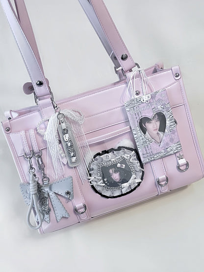 6-Color Bowknot Buckle Ita Shoulder Bag Transparent Pocket