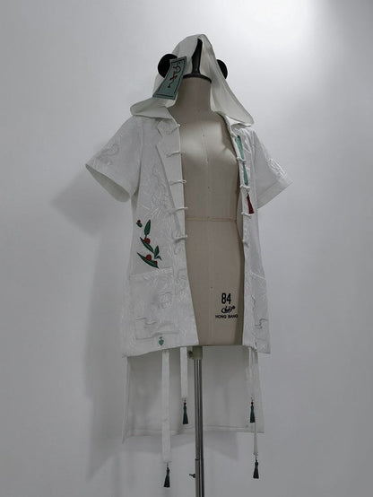 Mantel Panda Weiß Blatt Jacquard Kapuze Ohren Bambus