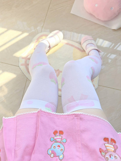 Socks 2 Strawberry Options with Print Over-the-Knee Pink