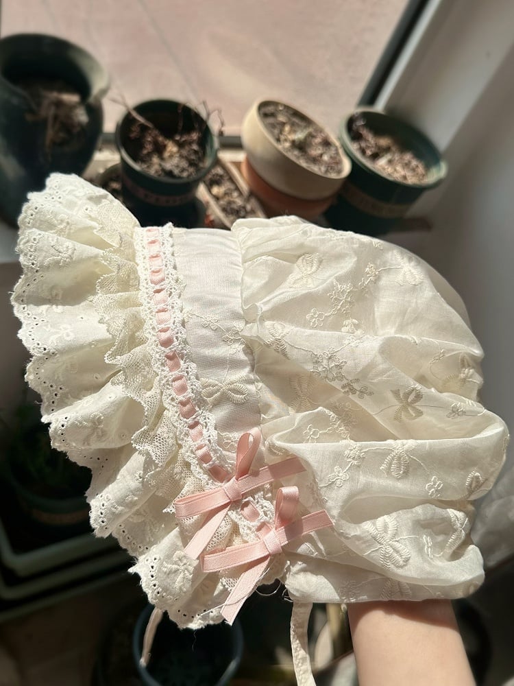 Bow Lace Trim Lolita Bonnet in 4 Colors by Chestnut Handmade