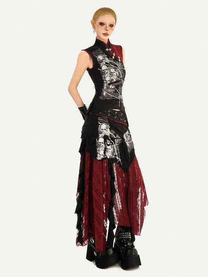 Gothic Black Strap Skirt with Asymmetrical Hem