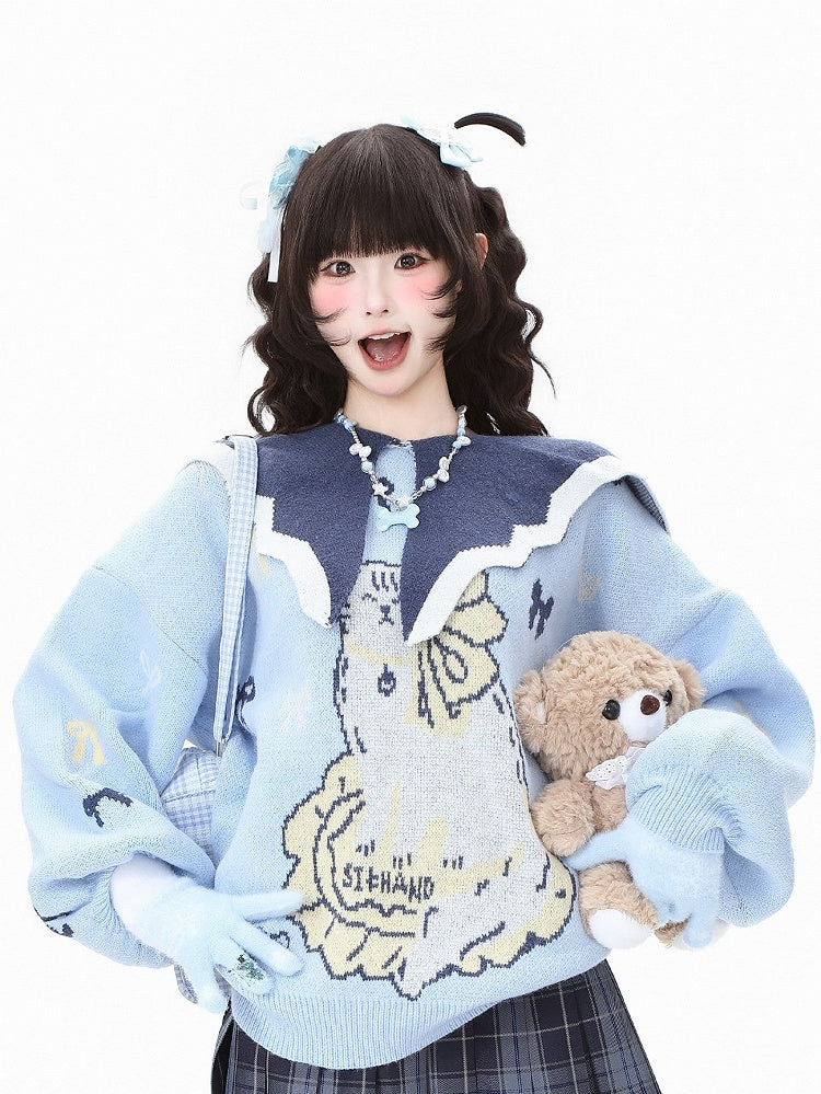 with Kawaii Sweater Daily and Blue/Pink Bow Sailor Collar Patterns Cat