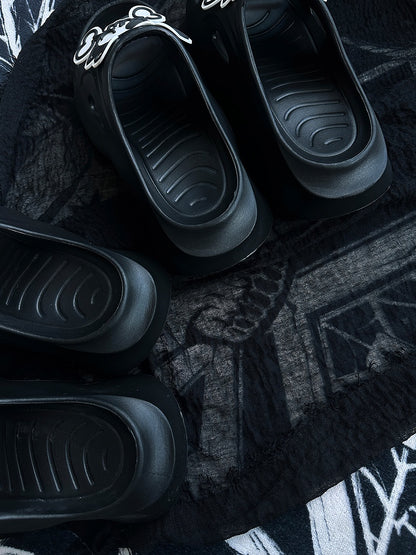 Gothic Summer Black Applique White Slippers Skeleton and