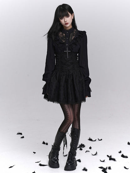 Long Cuffed Lace with Blouse Floral Gothic Embroidery Cutout Black Sleeves Sleeve