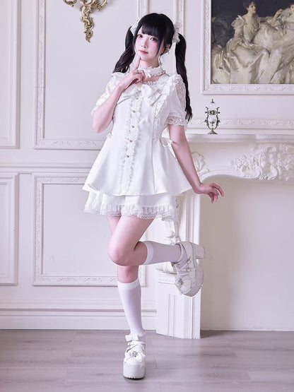 Schulter Kei mit Outfit Jirai Cutout Kleid Seite +Rock Lace-up Weiß Mini -